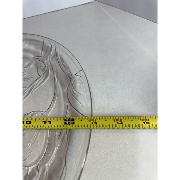 Clear Pressed Glass Tulip Serving Plate – 12” Floral Embossed Platter - Picture 2 of 3